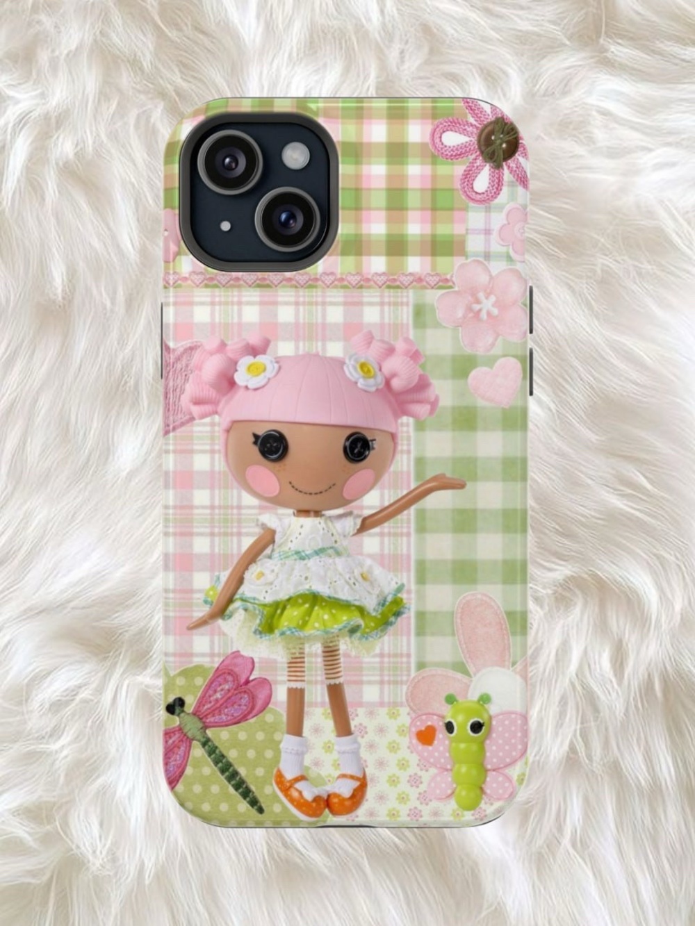 Pink Doll Plaid Phone Case with Green Accents